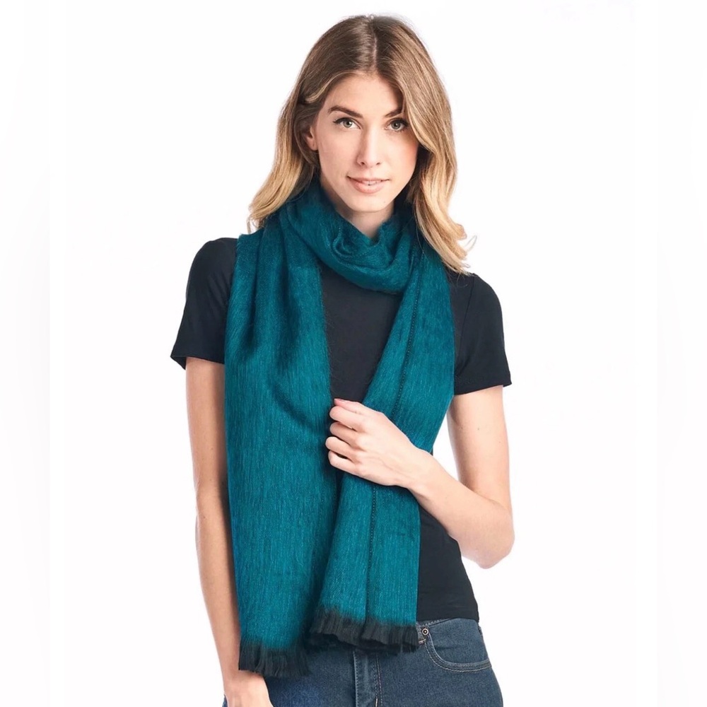 Shupaca MIDNIGHT TURQUOISE ALPACA SCARF 11” x 78” NEW NWT
